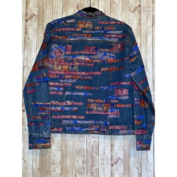 Chicos Womens Embroidered Jean Jacket Size 0 Multicolor Fringe Frayed Size Small - Picture 11 of 12